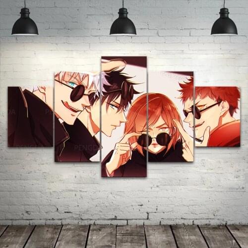 Home Decoration HD Prints Wall Art Jujutsu Kaisen Canvas Painting Modular 5 Panel Anime Characters Poster Bedroom Pictures Frame