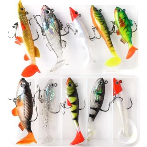 TOMA Soft Bait Jig Fishing Lure Kit With Lead Head 6/8/10CM Pike Soft Lure Swimbait Treble Hook Artificial Bait Fishing Tackle