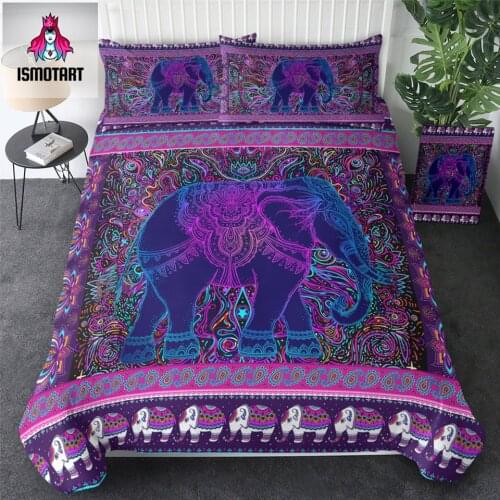 Elephant by Ismot Esha Bedding Set Eyes Hippie Comforter Cover Queen Paisley Psychedelic Bed Set Flower Boho Duvet Cover 3-Piece