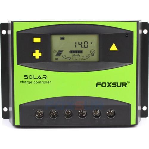 FOXSUR LCD Solar Charge Controller 60A PWM 12V 24V Auto Solar Panel Charging Discharge Regulator, Parameter Adjustable