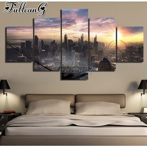 FULLCANG New York Morning diy 5 piece diamond painting city scenery full square round drill mosaic embroidery kit decor FC2388