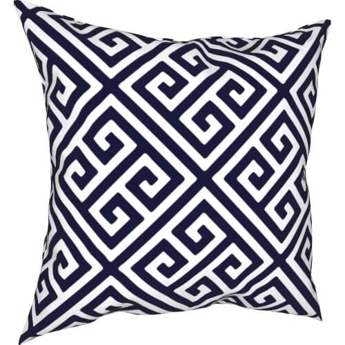 Greek Key Navy Blue And White Diagonal Pillowcase Printed Polyester Cushion Cover Decorative Throw Pillow Case Cover Home Square