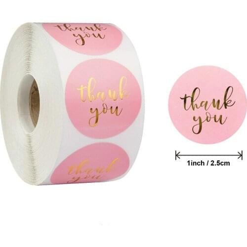 500pcs/Roll Round Pink Gold Foil Thank You Sticker for Shopping Small Shop Local Handmade Package Decor Bronzing Stickers 1 Inch