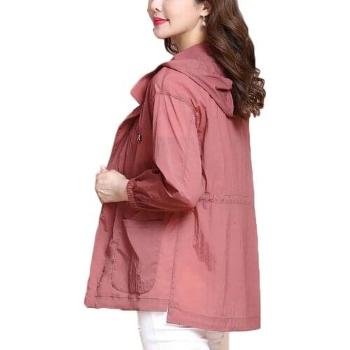 Summer Thin Hooded Sunscreen Coat Solid Color Loose Tops Women Breathable Sun Protection Clothing Casual Basic Jacket 5XL Q18
