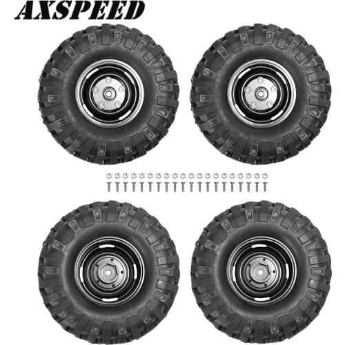 AXSPEED 1.9inch Metal Wheel Rims and 108mm Rubber Wheel Tires Skin Kit for 1/10 RC Crawler Axial SCX10 RC Rally Car Wheels Part