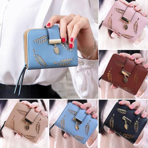 Trendy Women Short Wallets PU Leather Clutch Wallet Lady Small Card Holders Mini Coin Purse Hollow Out Handbag Organizer Wallets