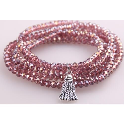MOODPC Free shipping 5 Strands Crystal with Alloy Tassel Beads Stretched Bracelets Purple Pacet Bead Yoga Bracelet & Necklace
