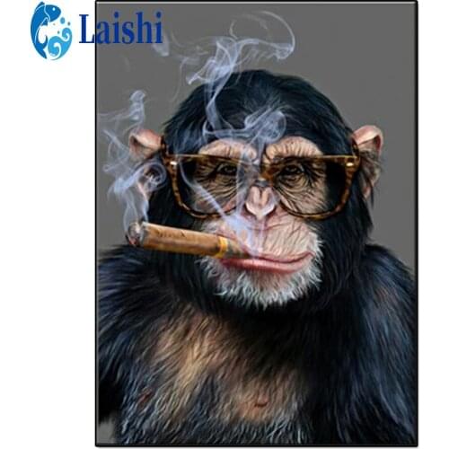 5D DIY Gorilla smoking Diamond Painting animal Rhinestone Embroidery Cross Stitch Kit Mosaic Diamond Art Home Decoration gift