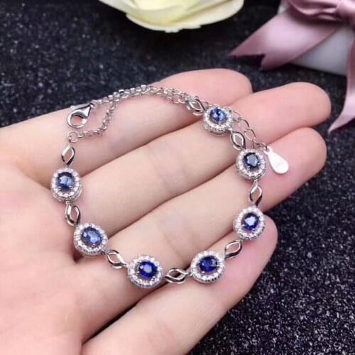 Natural sapphire bracelet3*4mm 925 sterling silver bracelet Precious stones Beautiful jewelry