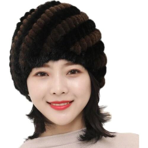 Mink hat womens knitted mink fur hat style womens fur hat fringed lining womens winter hat girls hat ZM-016