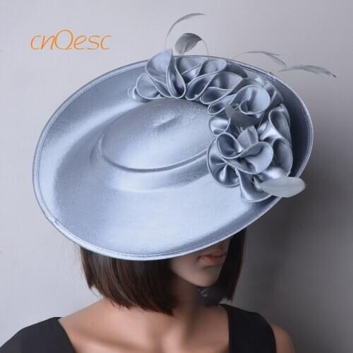 NEW Wholesale ARRIVAL! Silver grey Large Matte satin fascinator sinamay hat Formal dress hat for Wedding Races.FREE SHIPPING