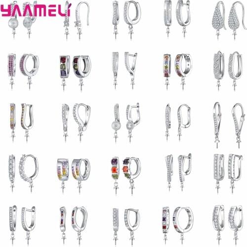New Fashion 925 Sterling Silver Cubic Zircon Earring Hooks Wire Settings Base Earrings Hoops For DIY Jewelry Making Accessories