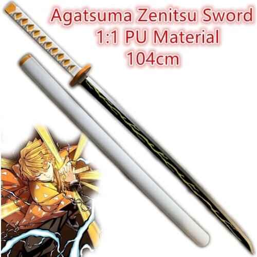 1:1 Demon Slayer Weapon Agatsuma Zenitsu Thunder Sowrd Kimetsu no Yaiba Sword Cosplay Ninja Knife 104cm Weapon Prop Anime Model