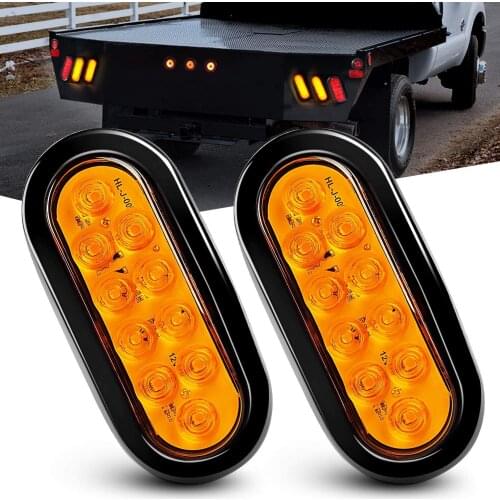 Oval Amber LED Tail 2PCS w/Surface Mount Grommets Plugs IP65 Waterproof Stop Brake Turn Trailer Lights for RV Truck Jeep
