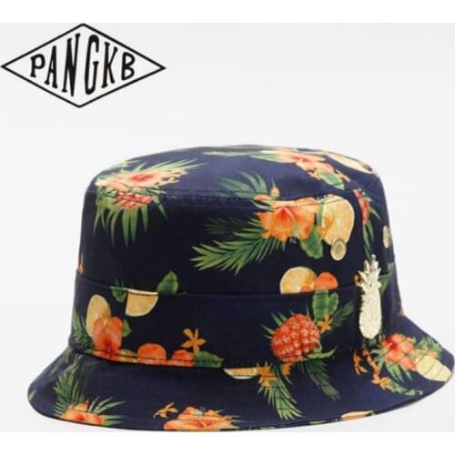 PANGKB FRUITY SUMMER Bucket Hat for men women bucket cap metal pineapple bob hat hip hop gorros fishing fisherman hat