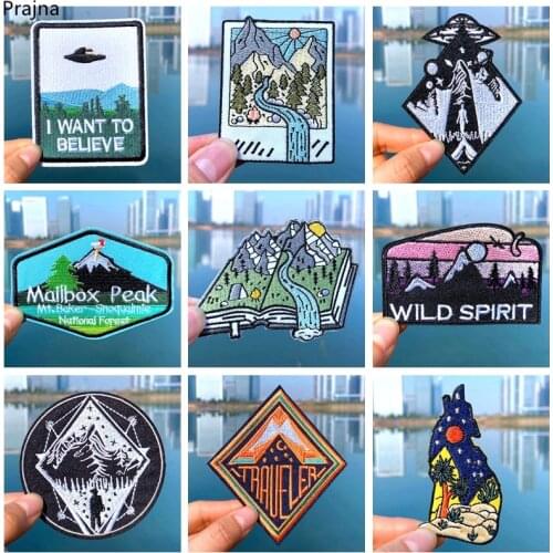 Prajna Biker adventure Patch Iron On Patches For Clothing Mountain Space Patch Embroidered Patches Hiking Stripe On Cloth Badge
