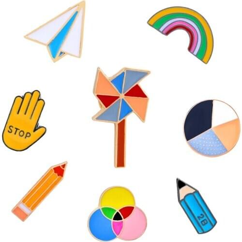 Rainbow Brooch Badge Windmill Pencil Aircraft Lapel Pins Cartoon Brooches For Kids Hat Shirt backpack Accessories Jewelry Gifts