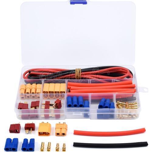 Deans T Plug EC3 XT60 Male Female Adapter Connector with 14AWG Silicone Wire / Heat Shrink Tubes for RC FPV Drone Lipo Battery