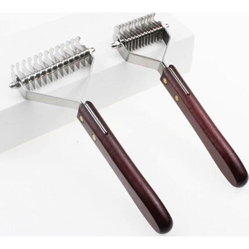 Deshedding Dog Brush - Double-Sided Pet Hair Remover for Cats & Dogs - Wooden handle Grooming Rake for Shedding and Dematting