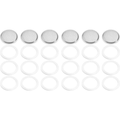Silicone Gaskets and 3 Piece Stainless Filter Gasket Stainless Steel Gasket Replacement for 6 Cup Moka Express