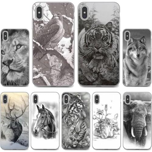 Silicone Phone Case Cover For Huawei Nova 2 2i 3 3i Y3 Y5 Y6 Y7 Y9 Prime 2015 2016 2017 2018 2019 wild-animal-sketch