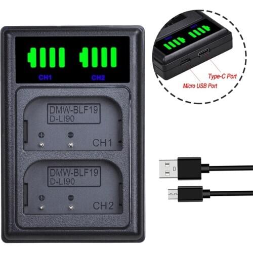 LED Dual USB Charger with Type C port for D-Li90 DMW-BLF19 BLF19E BLF19PP Battery and Panasonic Lumix DMC-GH3 GH4 GH5