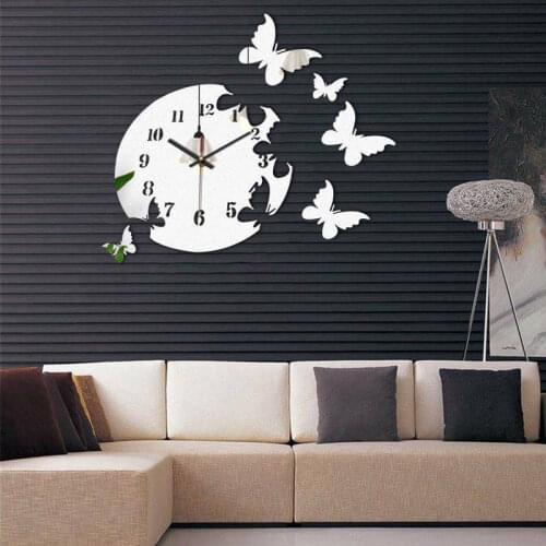 Butterfly three-dimensional acrylic wall clock Mirror Wall Clock Sticker Livingroom Home Office Room Decor clock