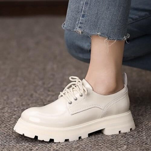 Platform Lace-up Women Pumps Split Leather Casual Single Shoes Spring Autumn Solid Color Ladies High Heels Work Shoes