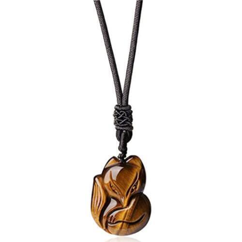 FYJS Unique Jewelry Handmade Weave Lovely Fox Shape Pendant Natural Tiger Eye Stone Necklace