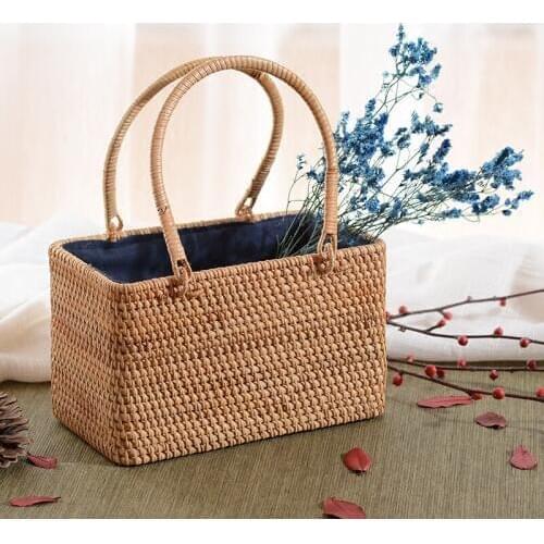 Vietnam Rattan Storage Basket Handmade Rattan Woven Tea Storage Basket Desktop Storage Basket Hand