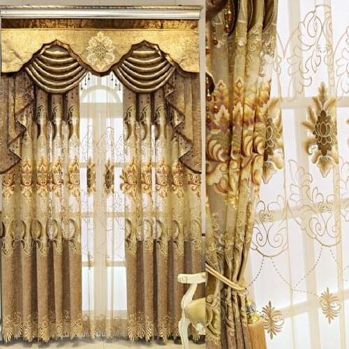 High-end Curtain European Style Shading Chenille Embroidery Luxury Finished Product Curtains for Living Dining Room Bedroom