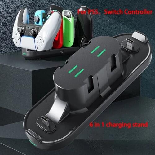 For PS5 Controller Charger Stand 6 in 1 USB Type-C Multi-Function Charging Station For NS Switch Xbox Gamepad Charging Dock