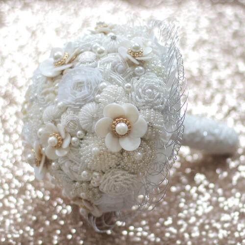 Pearl Brooch bridal bouquet Handmade crystal beaded Bride 's Bouquet white ivory wedding Decoration Customizable