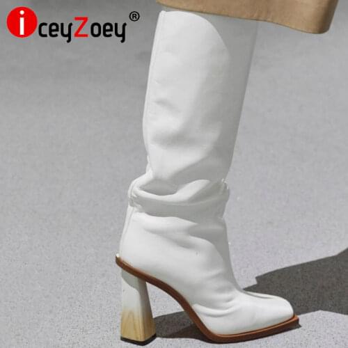 Coolcept Women Knee Boots New Fashion High Heel Winter Shoes Woman Square Toe Sexy Long Boot Warm Party Footwear Size 35-43