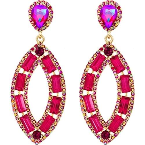 ZHINI Bohemia Ethnic Big Crystal Long Earrings for Women Exaggerated Punk Geometric Oval Hollow Dangle Drop Earring 2021 brincos