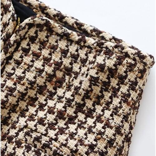 Women Suit Blazer Skirt Spring Autumn Long Sleeve Mini Plaid A-Line Notched Elegant High Street Chic Stunning Fashion Sweet S