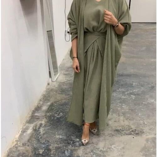 Abaya Dubai Turkey Muslim Sets Robe Islam Arabic Kaftan Longue Kimono Ensemble Femme Musulmane Abayas for Women Caftan Marocain