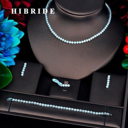 HIBRIDE New Flower Shape Gold Color Micro Cubic Zircon Pave Jewelry Sets For Women Bridal Wedding Accessories N-733