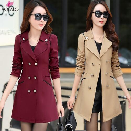 Spring Khaki Trench Coat for Women 2019 Casual 10 Colors Turn-down Collar Slim Fit Double Breasted Female Coat Plus Size 3XL