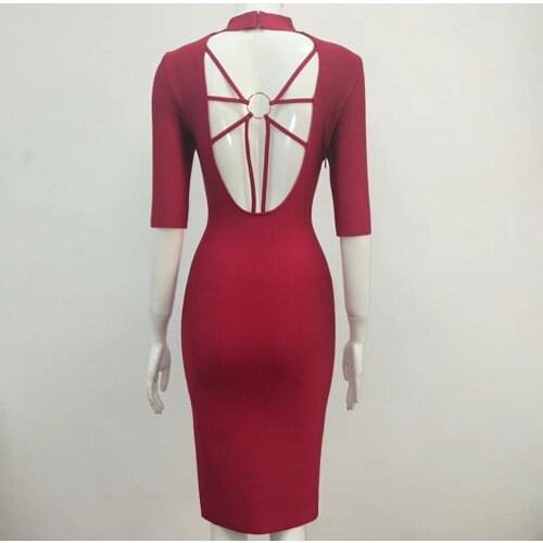 2020 new arrival spring dress hollow out half sleeve sexy backless bodycon bandage dress party evening women dress knee length
