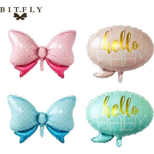 1pcs Cartoon Pink Blue Polka Dot Bow Foil Balloon Hello Baby Helium Balloon For Birthday Baby Shower Festival Party Decoration