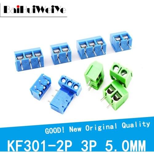10PCS/LOT KF301-2P KF301-3P KF301-5.0 KF301 Screw 2PIN 3PIN 5.0mm Straight PCB Screw Terminal Block Connector BlueGreen 300V15A