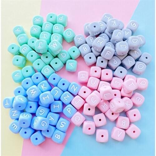 100Pcs 12mm Candy Letter Silicone Beads English Alphabe Beads Food Grade Silicone Chewing Beads DIY Baby Teething Toys