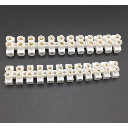 20Pcs 220V/380V 10A 20A Dual Row 12 Positions Screw Terminal Electric Barrier Strip Block Terminal Blocks hard