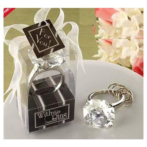 3*5cm Big Size Faux Diamond Silver Ring Keychain Wedding Bridal Ribbon Decor