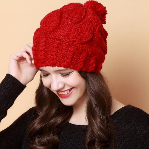 BomHCS Made by Hand Winter Very Warm Knitted Beanie Women Fashion Hats Caps