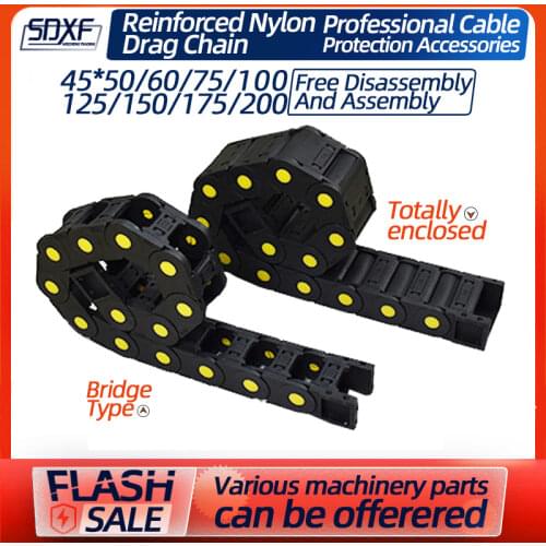 45*50 60 75 100 125 150 175 200 Black Plastic Enhanced 1M Bridge Drag Chain for CNC Machine