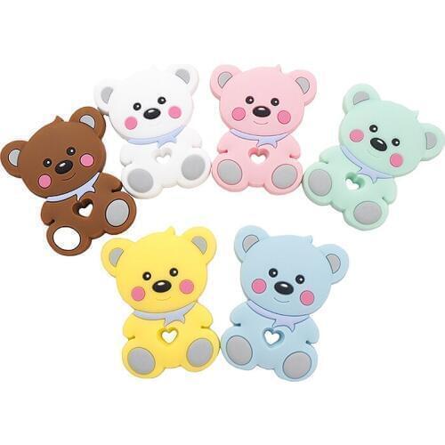 Chenkai 10PCS Silicone Teddy Teether Baby Cartoon Bear Teething Food Grade For DIY Chewing Nursing Pacifier Chain Accessories