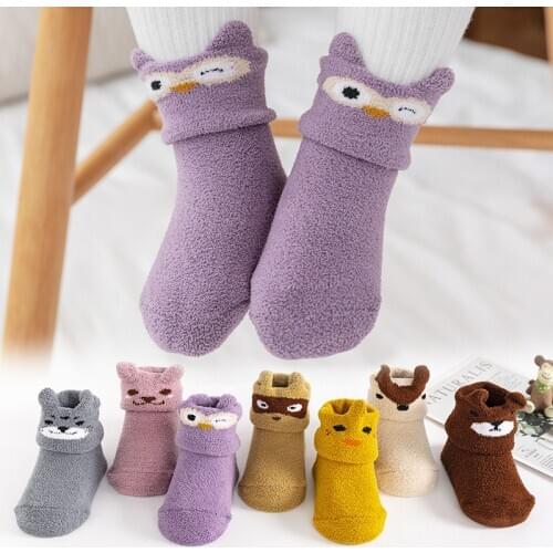 Baby Coral Fleece Socks Newborn Non-Slip Soft Toddler Socks Cute Cartoon Floor Socks 0-2 Years Old Boys and Girls Socks