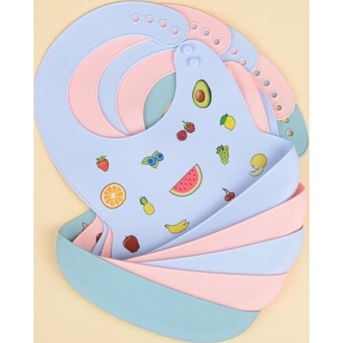 Baby Cartoon Waterproof Bibs Adjustable Apron Food Grade Silicone Newborn Feeding Food Catcher with Pocket